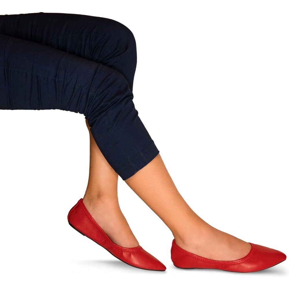 Silky Toes Women's Foldable Ballet Flats Casual Business Travel Shoes Red - Picture 3 of 7